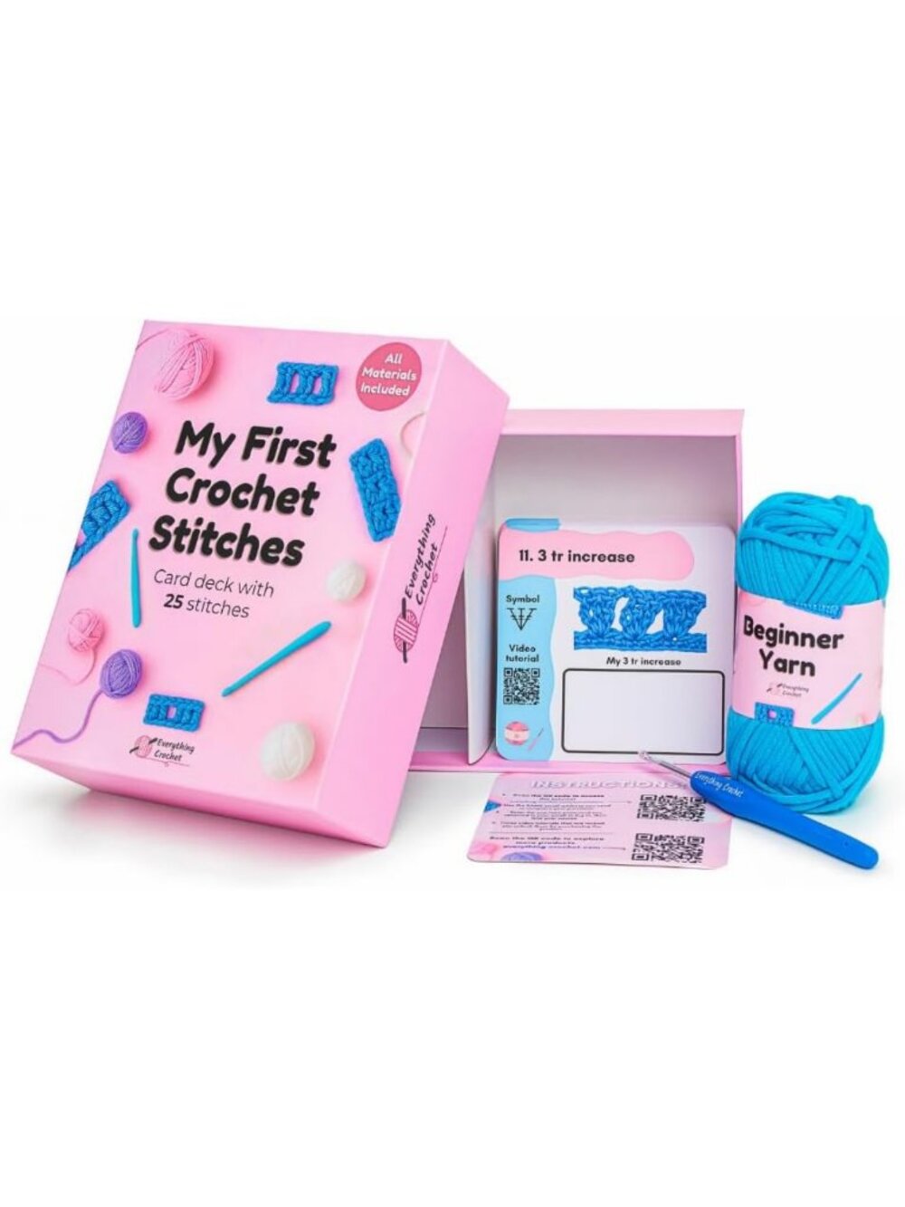 Beginner Crochet Kit: My First Stitches Learning Cards for Easy Crochet Projects